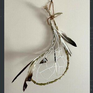 NEW Large Sweetgrass Dreamcatcher - Duck Feathers Arrowhead Porcupine Quill Art